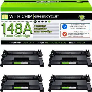 greencycle W1480A Toner Cartridge Replacement Compatible for HP 148A Black Toner Cartridge Work with Laser jet Pro 4001dw 4001dn 4001n MFP 4101fdw 4101fdn Ink Cartridge(4PCS,With Chip)
