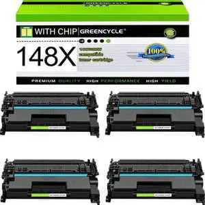greencycle 148X with Chip Toner Cartridge Replacement Compatible for HP 148X Black Toner Cartridge W1480X Work with Laser Jet Pro 4001dw 4001dn 4001n MFP 4101fdw 4101fdn Ink Cartridge(4PCS,with Chip)