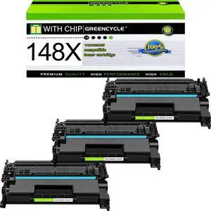 greencycle 148X with Chip Toner Cartridge Replacement Compatible for HP 148X Black Toner Cartridge W1480X Work with Laser Jet Pro 4001dw 4001dn 4001n MFP 4101fdw 4101fdn Ink Cartridge(3PCS,with Chip)
