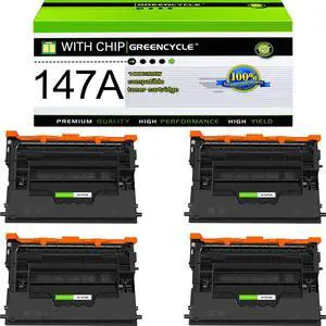 greencycle 147A with Chip Toner Cartridge Replacement Compatible for HP 147A Black Toner Cartridge W1470A Work with Laser Jet Enterprise M610 M611 M612 M634 M635 M636 Series(4PCS,with Chip)