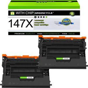 greencycle 147X with Chip Toner Cartridge Replacement Compatible for HP 147X Black Toner Cartridge W1470X Work with Laser Jet Enterprise M611 M612 MFP M634 M635 M636 Series(2PCS,with Chip)