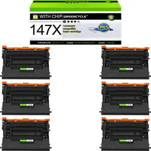 greencycle 147X with Chip Toner Cartridge Replacement Compatible for HP 147X Black Toner Cartridge W1470X Work with Laser Jet Enterprise M611 M612 MFP M634 M635 M636 Series(6PCS,with Chip)