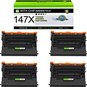 greencycle 147X with Chip Toner Cartridge Replacement Compatible for HP 147X Black Toner Cartridge W1470X Work with Laser Jet Enterprise M611 M612 MFP M634 M635 M636 Series(4PCS,with Chip)