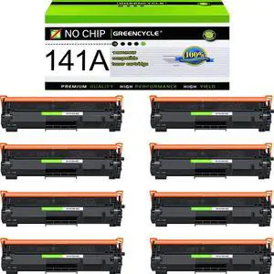 greencycle 141A No Chip Compatible for HP 141A Black Toner Cartridge W1410A Work with Laser Jet M110w M140w MFP M139w(8PCS,No Chip requires manual installation of an OEM chip for operation)