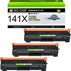 greencycle 141X No Chip Compatible for HP 141X Black Toner Cartridge W1410X Work with Laser Jet M110w MFP M140w MFP M139w(3PCS,No Chip requires manual installation of an OEM chip)