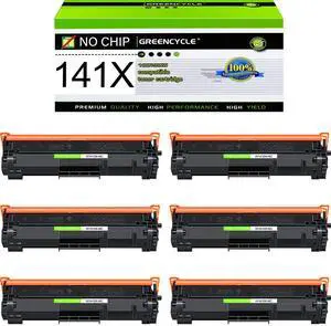 greencycle 141X No Chip Compatible for HP 141X Black Toner Cartridge W1410X Work with Laser Jet M110w MFP M140w MFP M139w(6PCS,No Chip requires manual installation of an OEM chip)