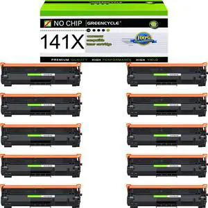 greencycle 141X No Chip Compatible for HP 141X Black Toner Cartridge W1410X Work with Laser Jet M110w MFP M140w MFP M139w(10PCS,No Chip requires manual installation of an OEM chip)