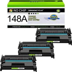 greencycle 148A No Chip Ink Cartridge[Requires Manual Installation of OEM chip] Compatible for HP 148A Black Toner Cartridge Work with Laser Jet Pro 4001dw 4001dn 4001n 4101fdw 4101fdn(3PCS,No Chip)