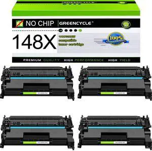greencycle 148X No Chip Cartridge Compatible for HP 148X Black Toner Cartridge Work with Laser Jet Pro 4001dw 4001dn 4001n 4101fdw 4101fdn(4PC,No Chip Requires Manual Installation of an OEM chip)