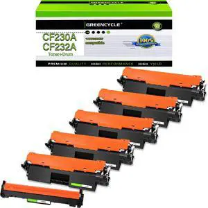 GREENCYCLE 5-pack CF230A Compatible Toner Cartridge & 1-pack CF232A Drum Replacement for HP 30A Toner & 32A Drum Use for Laser jet Pro MFP M227fdw M227fdn M227sdn M203dn M203dw M203d(1Toner + 1Drum)