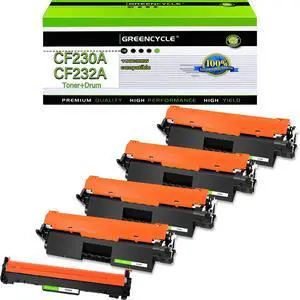 GREENCYCLE 4-pack CF230A Compatible Toner Cartridge & 1-pack CF232A Drum Replacement for HP 30A Toner & 32A Drum Use for Laser jet Pro MFP M227fdw M227fdn M227sdn M203dn M203dw M203d(1Toner + 1Drum)