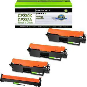 GREENCYCLE Compatible Toner Cartridge & Drum Replacement for HP CF230X Toner & CF232A Drum Cartridge Use for Laser jet Pro MFP M227fdw M227fdn M227sdn M203dn M203dw M203d(30X 3Toner + 32A 1Drum)