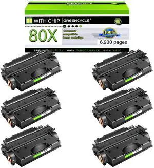 GREENCYCLE Compatible Toner Cartridge Replacement for HP 80X CF280X Work with LaserJet Pro 400 M401 M401a M401d M401dn M401dne M401dw M401n MFP M425dn MFP M425dw Printer (Black,6-Pack)