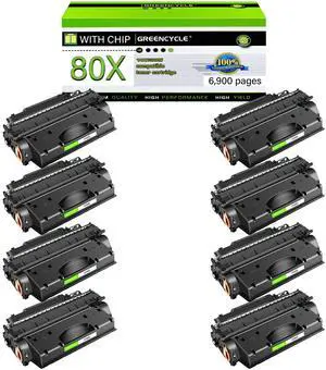 GREENCYCLE Compatible Toner Cartridge Replacement for HP 80X CF280X Work with LaserJet Pro 400 M401 M401a M401d M401dn M401dne M401dw M401n MFP M425dn MFP M425dw Printer (Black,8-Pack)