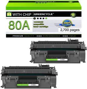 GREENCYCLE Compatible Toner Cartridge Replacement for HP 80A CF280A Work with LaserJet Pro 400 M401 M401a M401d M401dn M401dne M401dw M401n MFP M425dn MFP M425dw Printer (Black,2-Pack)