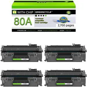 GREENCYCLE Compatible Toner Cartridge Replacement for HP 80A CF280A Work with LaserJet Pro 400 M401 M401a M401d M401dn M401dne M401dw M401n MFP M425dn MFP M425dw Printer (Black,4-Pack)