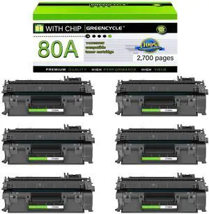 GREENCYCLE Compatible Toner Cartridge Replacement for HP 80A CF280A Work with LaserJet Pro 400 M401 M401a M401d M401dn M401dne M401dw M401n MFP M425dn MFP M425dw Printer (Black,6-Pack)