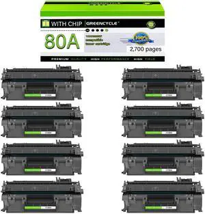 GREENCYCLE Compatible Toner Cartridge Replacement for HP 80A CF280A Work with LaserJet Pro 400 M401 M401a M401d M401dn M401dne M401dw M401n MFP M425dn MFP M425dw Printer (Black,8-Pack)