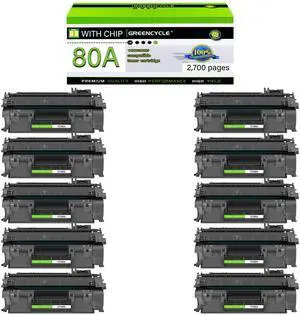 GREENCYCLE Compatible Toner Cartridge Replacement for HP 80A CF280A Work with LaserJet Pro 400 M401 M401a M401d M401dn M401dne M401dw M401n MFP M425dn MFP M425dw Printer (Black,10-Pack)