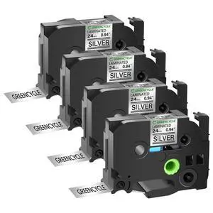 GREENCYCLE TZe-951 24mm 0.94 Laminated Silver Tape Compatible for Brother P-Touch Black on Silver TZ-951 TZe951 1 inch TZe TZ Tape for Ptouch PT-D600 PT-D610BT PT-P700 PT-P710BT, 4 Pack GREENCYCLE TZe-951 24mm 0.94 Laminated Silver Tape Compatible for Brother P-Touch Black on Silver TZ-951 TZe951 1 inch TZe TZ Tape for Ptouch PT-D600 PT-D610BT PT-P700 PT-P710BT, 4 Pack