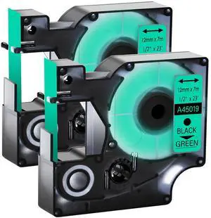 GREENCYCLE 2 Pack Compatible for DYMO D1 Label Maker Refill 45019 S0720590 Black on Green, 1/2 Inch x 23 Ft for DYMO LabelManager 160 280 210D 360D 420P Wireless PnP 220P 260P 500TS 450DUO GREENCYCLE 2 Pack Compatible for DYMO D1 Label Maker Refill 45019 S0720590 Black on Green, 1/2 Inch x 23 Ft for DYMO LabelManager 160 280 210D 360D 420P Wireless PnP 220P 260P 500TS 450DUO