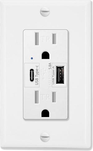USB Type C Outlet Receptacles 29W,GreenCycle 1PK 15Amp Type C/A Wall Outlet,5.8A High Speed Duplex Receptacle Compatible with iPhone,Android Devices and More,TR UL Listed,USB Not for Laptops