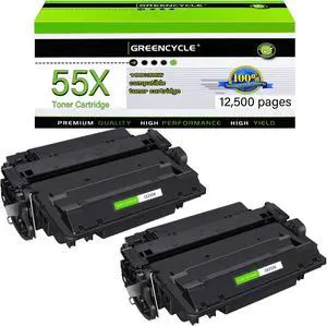 GREENCYCLE 2 Pack Compatible Black Toner Cartridge Replacement for HP CE255X 55X CE255A 55A LaserJet Enterprise P3015dn P3015x LaserJet Pro 500 MFP M521dn M521dw M525 Printer