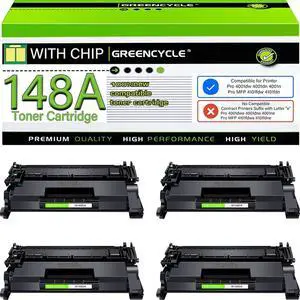 Greencycle W1480A Toner Cartridge With CHIP Compatible Replacement for Hp 148A Black Cartridge Laser jet Pro 4001dw 4001dn 4001n MFP 4101fdw 4101fdn(4Pk,with chip)