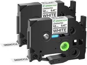 GREENCYCLE 2 Pack 12mm 0.47'' Laminated White Tape Compatible for Ptouch TZe-231 TZ-231 AZe-231 Label Maker Tape TZe231 TZ231 1/2'' TZe TZ Tape for Ptouch PT-H110 H100 D200 D210 D400 D600