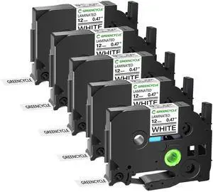 GREENCYCLE 5 Pack 12mm 0.47'' Laminated White Tape Compatible for Ptouch TZe-231 TZ-231 AZe-231 Label Maker Tape TZe231 TZ231 1/2'' TZe TZ Tape for Ptouch PT-H110 H100 D200 D210 D400 D600