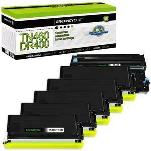 greencycle TN460 Toner Cartridge and DR400 Drum Unit Replacement Set Compatible for Brother DCP-1200 HL-1240 MFC-8300 MFC-9750 MFC-9800 Intellifax 4100 4750 5750 Printer (5 Toner, 1 Drum)