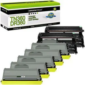 greencycle Compatible Toner Cartridge and Drum Unit Replacement for TN360 TN330 DR360 DR-360 High Yield Compatible with Brother HL-2170w HL-2140 MFC-7340 MFC-7340 DCP-7040 Printer(5 Toner,2 Drum)