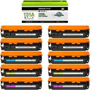 GREENCYCLE 10 Pack 131A Compatible Toner Cartridge Replacement for HP 131A CF210A CF211A CF212A CF213A to use with Color Laser Jet CP1515n CP1518ni CP1215 CM1312 MFP Printer(Black Cyan Yellow Magenta)