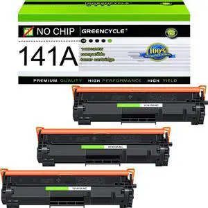 greencycle 141A No Chip Compatible for HP 141A Black Toner Cartridge W1410A Work with Laser Jet M110w M140w MFP M139w(3PCS,No Chip requires manual installation of an OEM chip for operation)