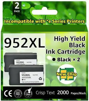greencycle 952XL ink cartridges Compatible for HP 952XL Ink Cartriges Black 2 Pack Compatible with HP Officejet Pro 8710 7740 8720 8702 8210 7720 8715 8730 8740 8216 8725 8700 8200 7730 8743