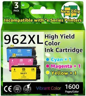 greencycle 962XL ink cartridges Compatible for HP 962XL Ink Cartriges Cyan/Magenta/Yellow 3 Pack Compatible with HP Office Jet Pro 9010 9012 9014 9015 9016 9018 9019 9020 9022 9025 9026 9027 9028 9029