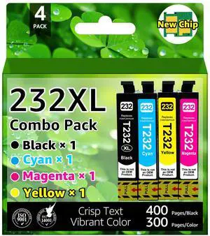 greencycle 232XL ink cartridges Compatible for EPSON 232XL Ink Cartriges Black/Cyan/Magenta/Yellow 4 Pack Compatible with EPSON WF-2930 WF-2950 XP-4200 XP-4205