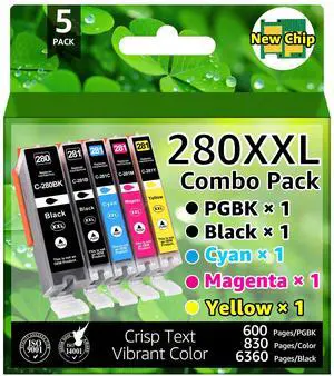 greencycle 280/281XXL ink cartridges Compatible for Canon 280/281XXL Ink Cartriges Black/PhotoBlack/Cyan/Magenta/Yellow 5 Pack Compatible with Canon Pixma TR8520 TR8620a TR8620 TS702a TS9520 TS9521C