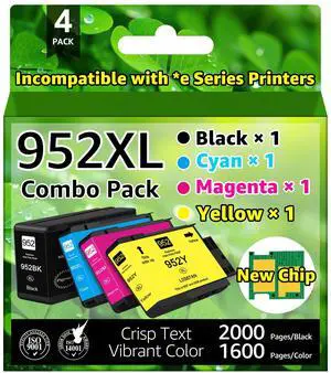 greencycle 952XL ink cartridges Compatible for HP 952XL Ink Cartriges Black/Cyan/Magenta/Yellow 4 Pack Compatible with HP Officejet Pro 8710 7740 8720 8702 8210 7720 8715 8730 8740 8216 8725 8700 8200