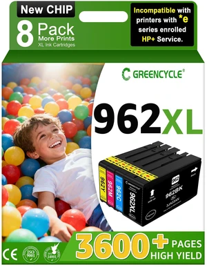 greencycle 962XL ink cartridges Compatible for HP 962XL Ink Cartriges Black/Cyan/Magenta/Yellow 8 Pack Compatible with HP Office Jet Pro 9010 9012 9014 9015 9016 9018 9019 9020 9022 9025 9026 9027 greencycle 962XL ink cartridges Compatible for HP 962XL Ink Cartriges Black/Cyan/Magenta/Yellow 8 Pack Compatible with HP Office Jet Pro 9010 9012 9014 9015 9016 9018 9019 9020 9022 9025 9026 9027