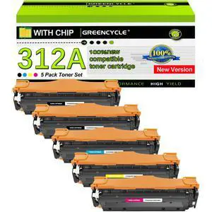 GREENCYCLE 5 Pack Compatible Toner Cartridge Replacement for HP 312A CF380A CF381A CF382A CF383A Works on Color Laser Jet Pro MFP M476dn M476dw M476nw Printer (2 Black 1 Cyan 1 Yellow 1 Magenta) GREENCYCLE 5 Pack Compatible Toner Cartridge Replacement for HP 312A CF380A CF381A CF382A CF383A Works on Color Laser Jet Pro MFP M476dn M476dw M476nw Printer (2 Black 1 Cyan 1 Yellow 1 Magenta)