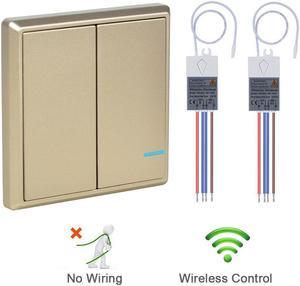 GREENCYCLE 2-Gang Gold Plate Wireless Light Switch with 110V Receiver Kit Outdoor 1600ft Indoors 130ft - Remote Ceiling Lamp LED Bulb - IP54 Waterproof Design (1 Switch, 2 Receiver)