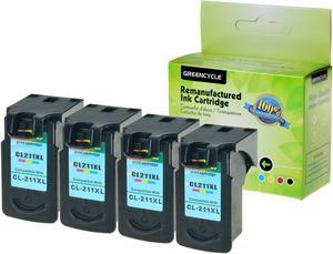 GREENCYCLE 4PK CL-211XL 211XL Color Ink Cartridge Compatible for Canon PIXMA IP MX MP Printer(With Chip, Show Ink Level)