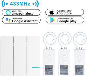 GREENCYCLE 3-Gang Wireless Light Switch with WIFI Receiver 80-270V Kit Outdoor Indoor Lamp Fan Use Work with Amazon Alexa,Google home, App Remote Control &Time Setting Function (1 Switch, 3 Receiver)