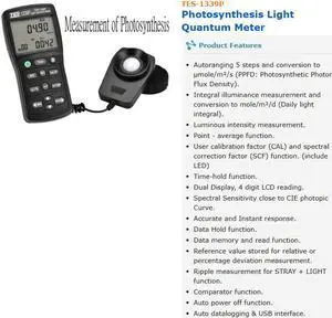 TES-1339P Data Logger Light Quantum Meter Time Hold Function New