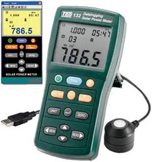 TES-132 Solar Power Meter solar radiation measurement 2000W/m2 USB Data Logger