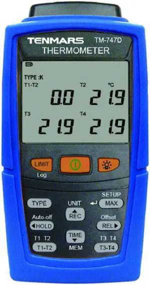 TENMARS TM-747D Digital Thermometer with 4-Digit LCD Monitor and RS-232