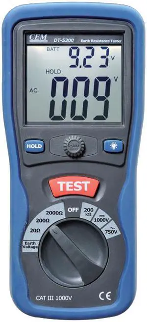 CEM DT-5300 Earth Ground Resistance Testers Backlight Low Battery Indication