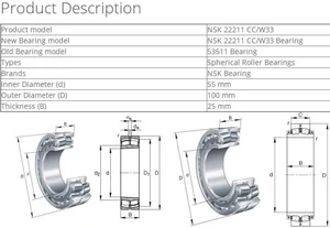 SKF 22211 CC/W33 Spherical Roller Bearings 55x100x25mm SKF 22211 CC/W33 Spherical Roller Bearings 55x100x25mm