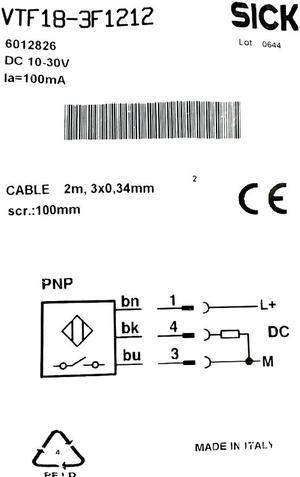 SICK  VTF18-3F1212 Photoelectric proximity sensor  ,PNP,New